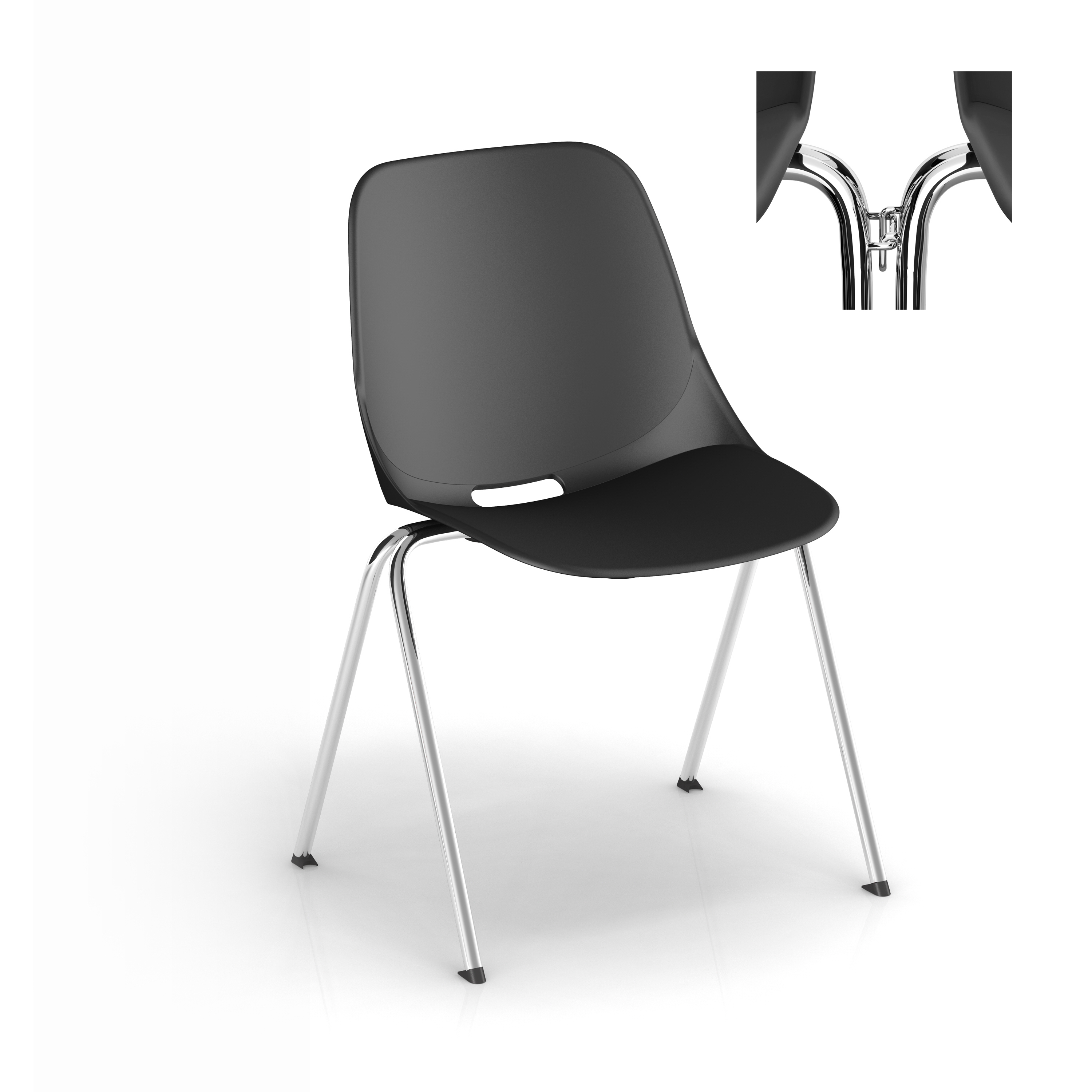 Chaise 4 pieds Bakea - polypropylène - piétement chrome - empilable et accrochable - lot de 4