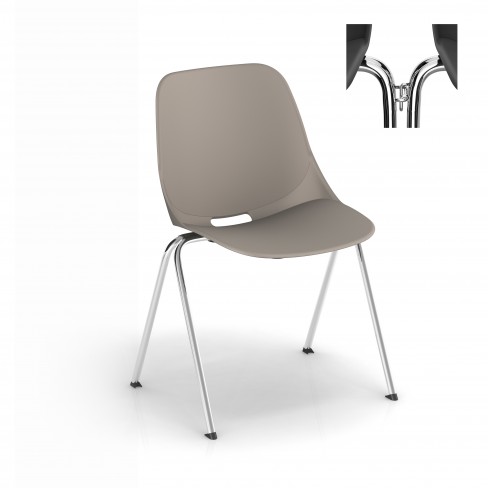 Chaise 4 pieds Bakea - polypropylène - piétement chrome - empilable et accrochable - lot de 4
