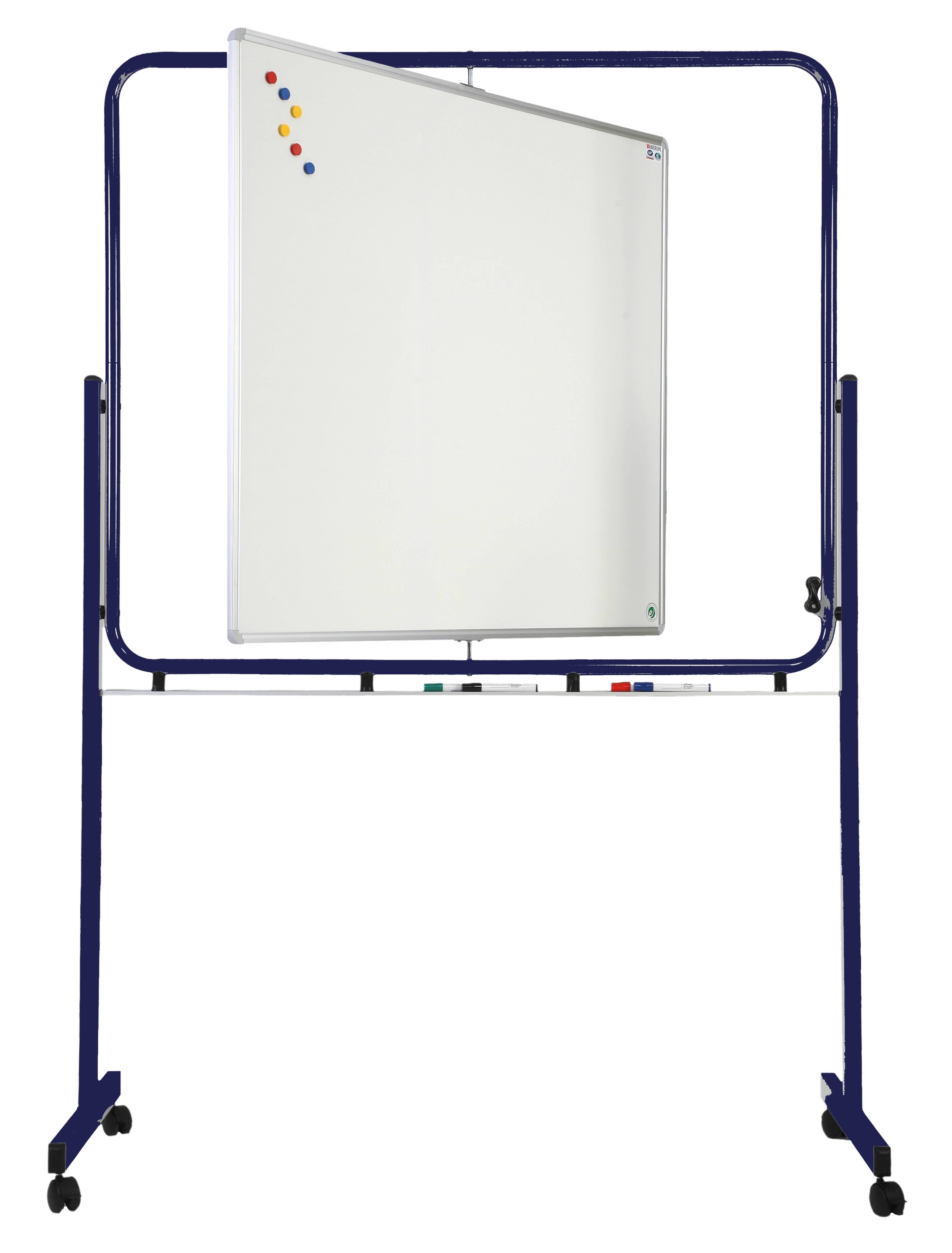 Tableau pivotant sur pieds 120 x 100 cm - avec roulettes - 2 faces blanches