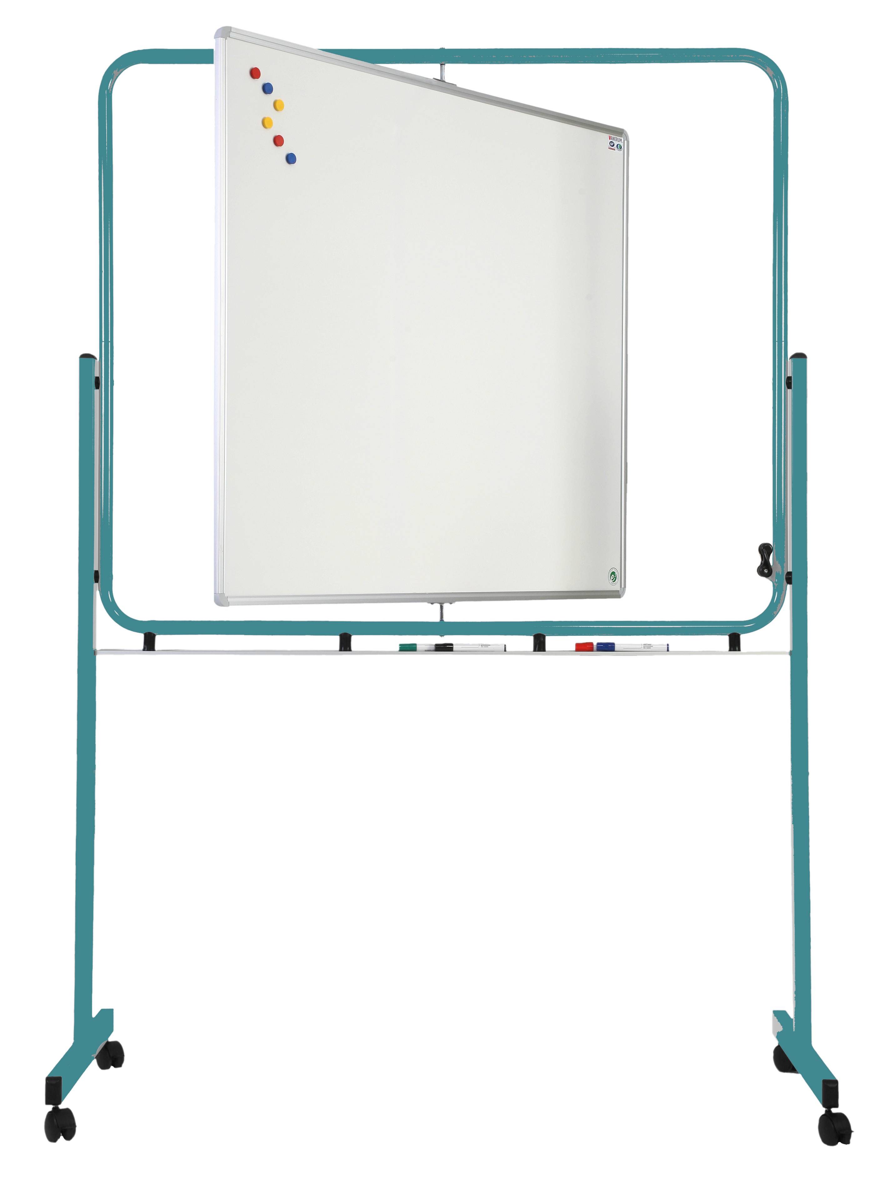 Tableau pivotant sur pieds 120 x 100 cm - avec roulettes - 2 faces blanches
