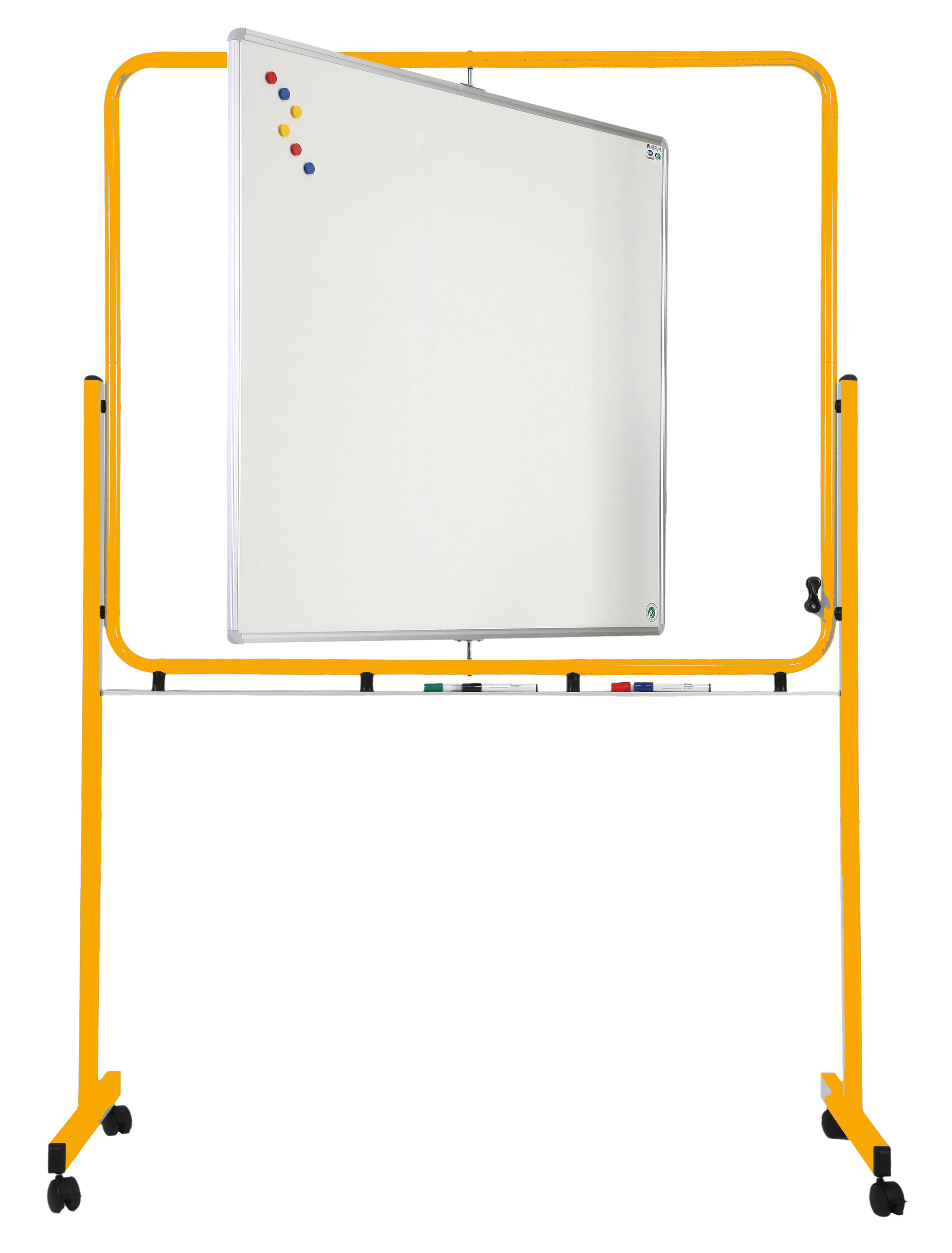 Tableau pivotant sur pieds 120 x 100 cm - avec roulettes - 2 faces blanches