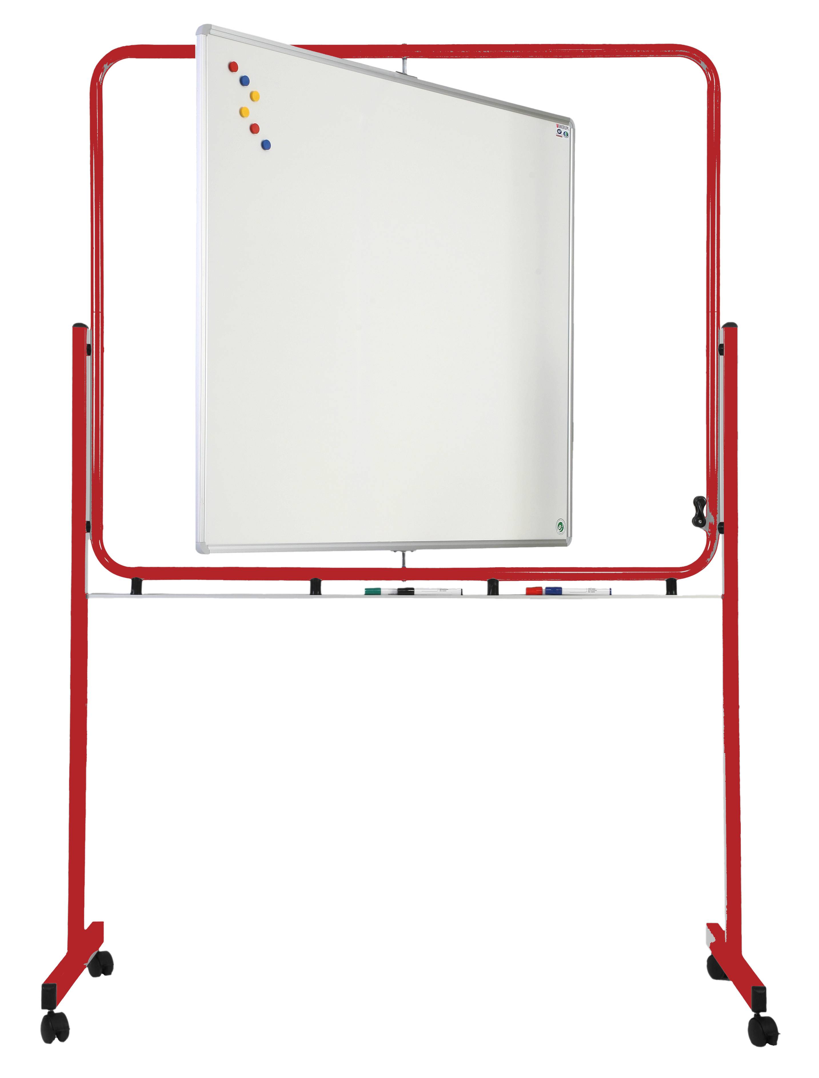 Tableau pivotant sur pieds 120 x 100 cm - avec roulettes - 2 faces blanches