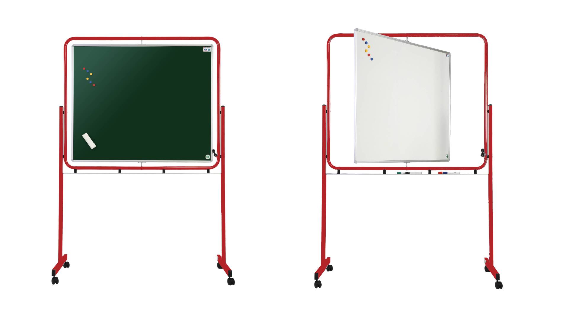 Tableau pivotant sur pieds avec roulettes 1 face verte et 1 face blanche - 120 x 100 cm - fond mixte