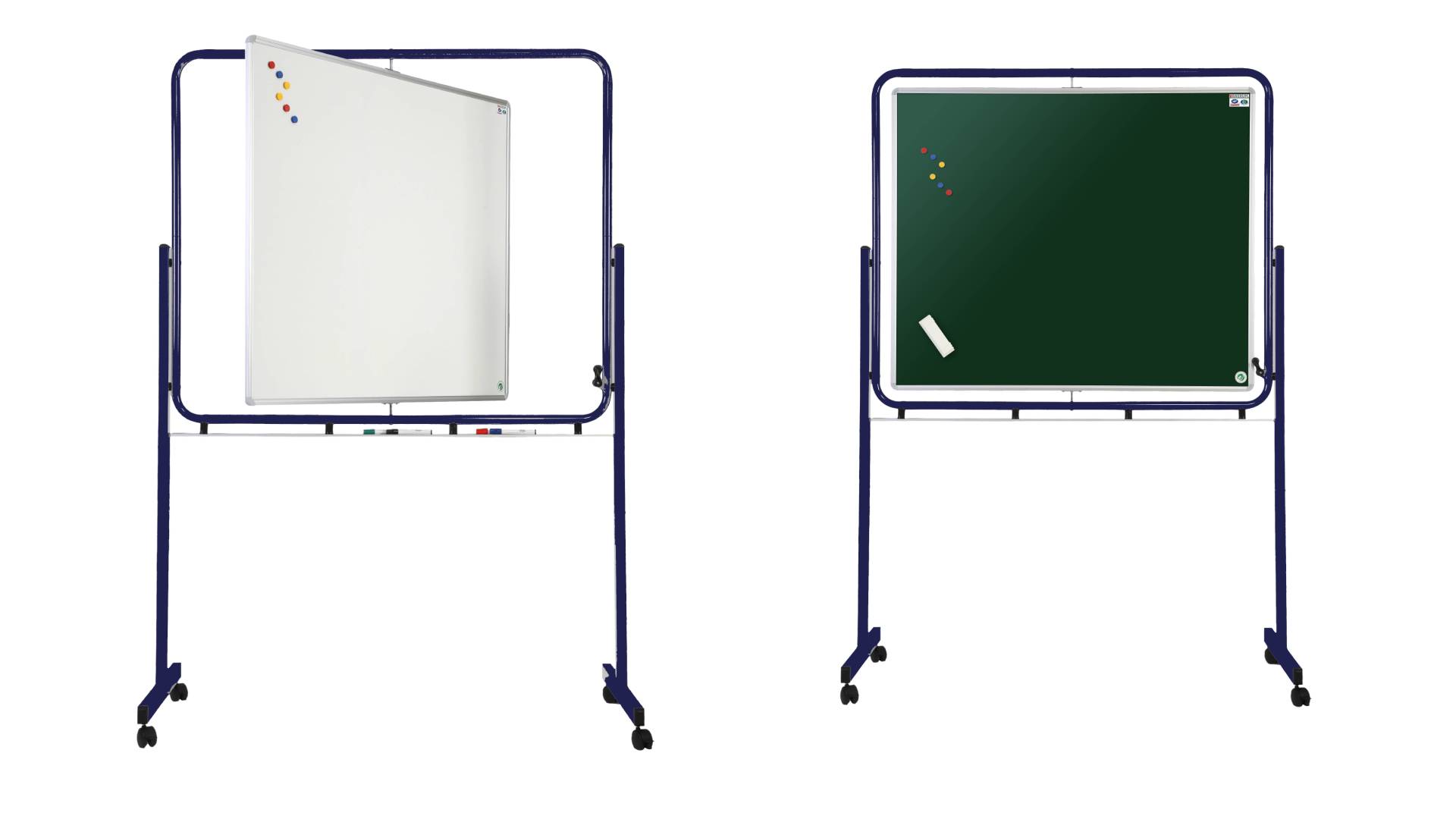 Tableau pivotant sur pieds avec roulettes 1 face verte et 1 face blanche - 120 x 100 cm - fond mixte