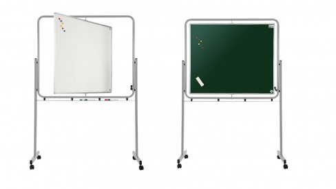 Tableau pivotant sur pieds avec roulettes 1 face verte et 1 face blanche - 120 x 100 cm - fond mixte