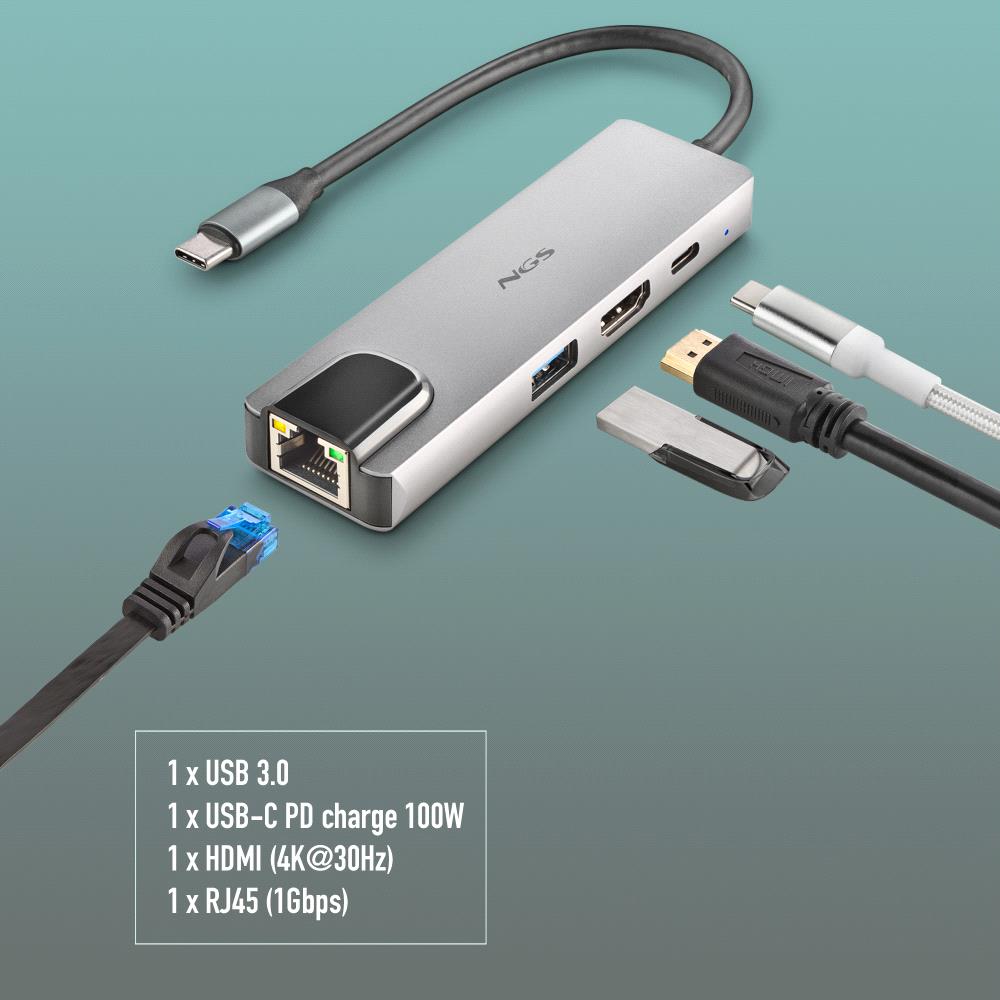 Station d'accueil USB-C - NGS - Multiports 4 en 1