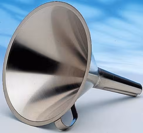 Entonnoir de laboratoire avec poignée en acier inox diam 165x158x75mm