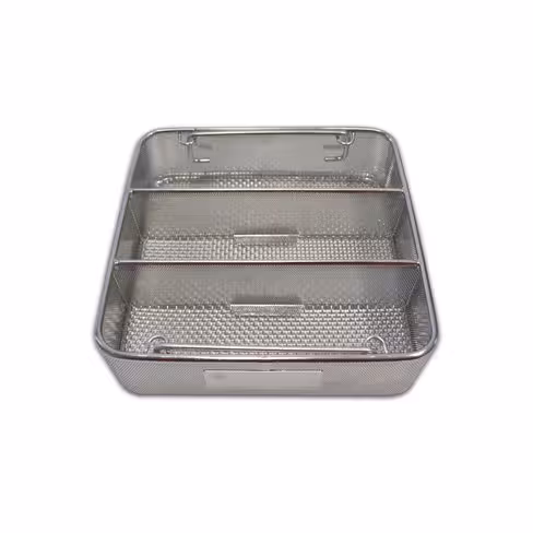 Panier de lavage - maille 4,5 x 4,5 et tôle - 3 compartiments - 240 x 250 x 70 mm