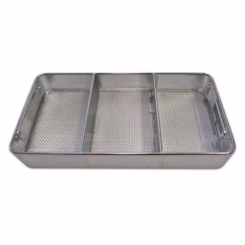 Panier de lavage - maille 4,5 x 4,5 et tôle - 3 compartiments - 480 x 250 x 70 mm
