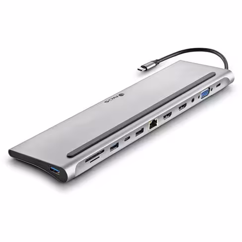 Station d'accueil USB-C NGS multiports 12 en 1 affichage double écrans simultanés