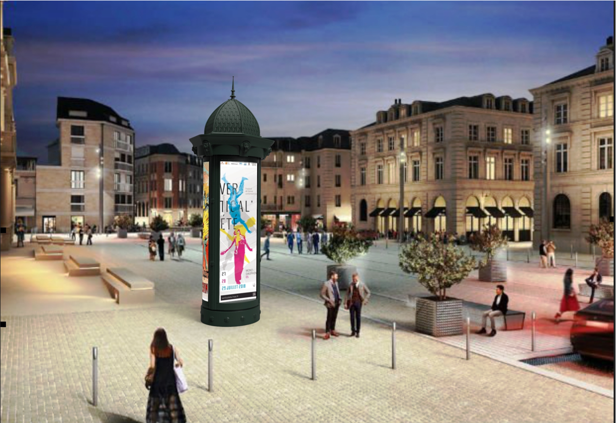 Colonne d'extérieur PARIS - 1 face digitale écran LED - 2 faces pour affiches papier rétro éclairées