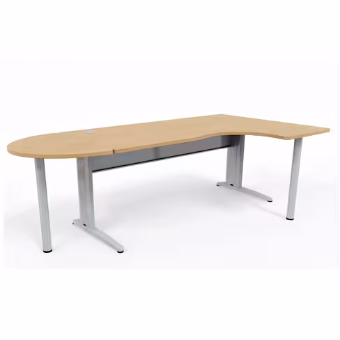 Bureau compact 90° asymétrique Corial - l. 180 x l. 120 x pr. 80-60 cm + convivialité demi-lune latérale