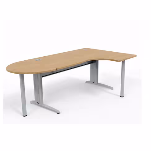 Bureau compact 90° asymétrique Corial - l. 160 x l. 120 x pr. 80-60 cm + convivialité demi-lune latérale