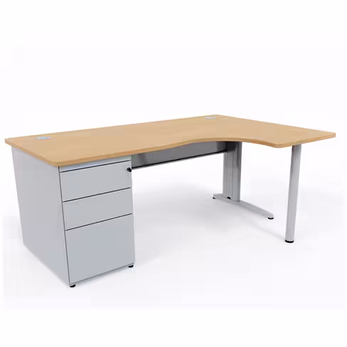 Bureau compact 90° asymétrique Corial - l. 180 x l. 120 x pr. 80-60 cm - avec caisson porteur