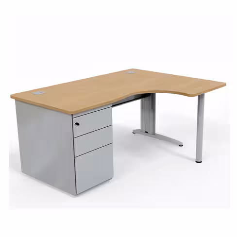 Bureau compact 90° asymétrique Corial - l. 160 x l. 120 x pr. 80-60 cm - avec caisson porteur