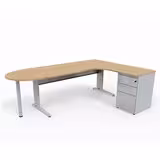 Bureau compact 90° asymétrique Corial - l. 180 x l. 120 x pr 80-60 cm + convivialité demi-lune + caisson h. bureau retour