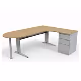 Bureau compact 90° asymétrique Corial - l. 160 x l. 120 x pr 80-60 cm + convivialité demi-lune + caisson h. bureau retour