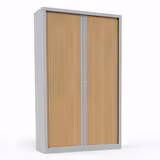 Armoire métallique Corial - h. 198 x l. 120 cm - 4 tablettes - façade décor bois - fermeture rideaux