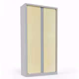 Armoire métallique Corial - h. 198 x l. 100 cm - 4 tablettes - façade décor bois - fermeture rideaux