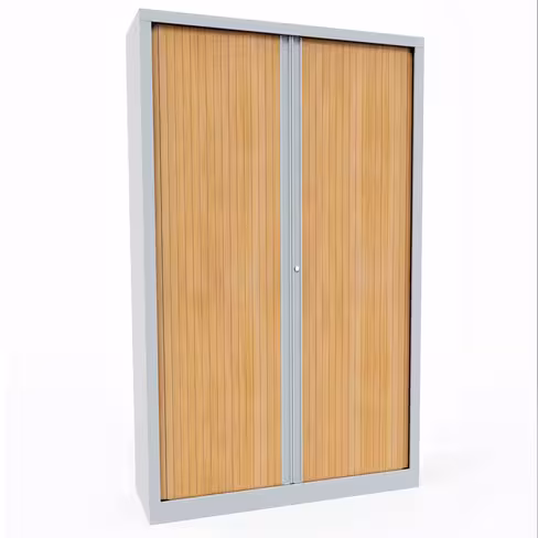 Vestiaire métallique Corial - h. 198 x l. 120 cm - - façade décor bois - fermeture rideaux