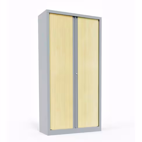 Vestiaire métallique Corial - h. 198 x l. 100 cm - - façade décor bois - fermeture rideaux