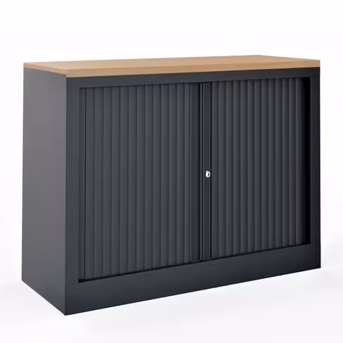Armoire hauteur bureau métallique Corial - l. 80 cm - 1 tablette - unicolore - fermeture rideaux