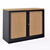 Armoire hauteur bureau métallique Corial - l. 80 cm - 1 tablette - façade décor bois fermeture rideaux - délai court