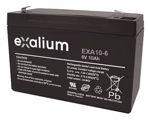 Batterie plomb - Exalium - 6 v 10 Ah 151x50x100 mm - 1 unité