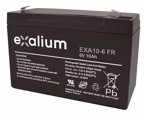 Batterie plomb - Exalium - 6 v 10 Ah - Flamme Retardante - 151x50x100 mm - 1 unité