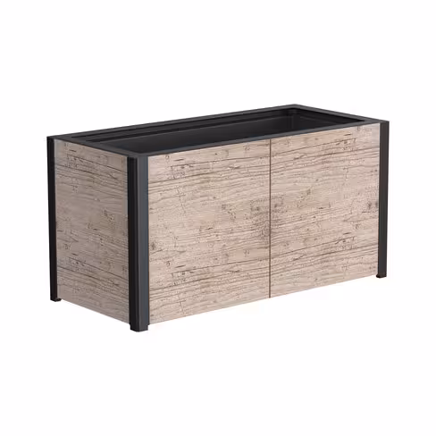 Jardinière rectangulaire Solea - 61,7 x 120,5 x 55,5 cm - habillage stratifié compact pin vieilli - structure noir -