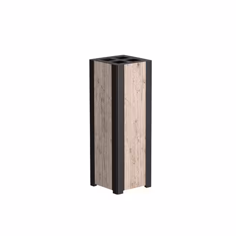 Cendrier d'extérieur Solea - 1,8 l - habillage stratifié compact pin vieilli - structure noir - 78,8 x 27,3 x 27,3 cm