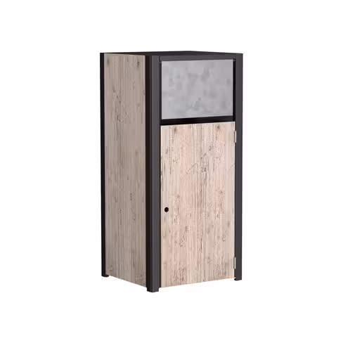 Poubelle d'extérieur Solea - 108 l - habillage stratifié compact pin vieilli - structure noir - 120,4 x 57,5 x 51,1 c