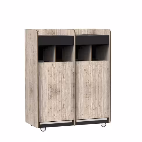 Poubelle tri sélectif Solea - habillage stratifié compact - 134 x 104 x 54,8 cm - pin vieilli - noir - livré déchargé