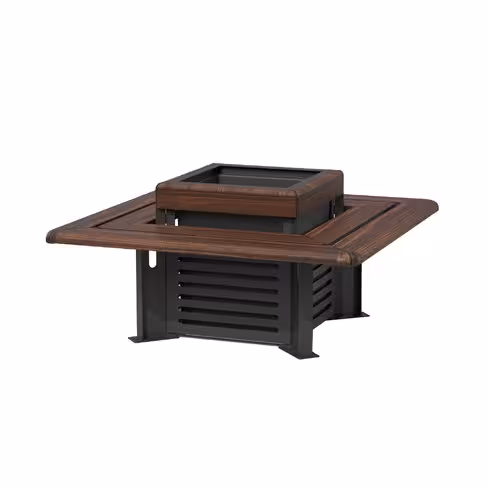 Jardinière carrée Utyl - assise bois massif intégrée - 45 x 125,6 cm - structure acier noir métal sablé - livré déchargé