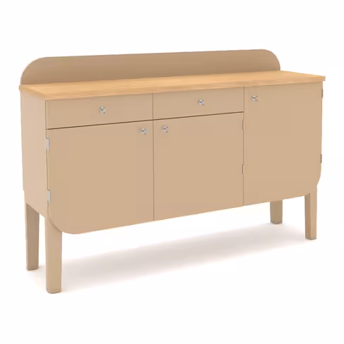 Buffet 3 portes 2 tiroirs Dodi - l. 209 x h. 114 x pr. 55 cm - hêtre massif - plateau stratifié antibactérien