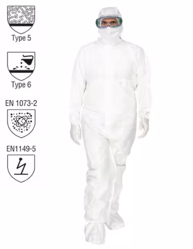 Combinaison WeePro micronium blanc avec cagoule surbottes pour salle propre type PB5-PB6 double emballage stérile XXL