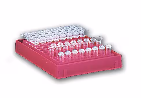 Rack satellite 96 emplacements 0,2 ml avec couvercle néon coloris assortis x 5