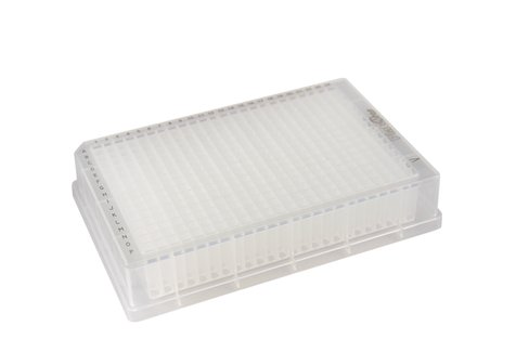 Microplaque PlateOne 384 puits 200 µl puits carrés arrondis à fond en V PP stérile emballage individuel naturel x 40