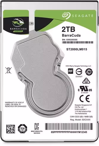 Disque dur interne 2.5'' Seagate BarraCuda - 2 To - SATA 6 Gb/s - 5400 RPM - 128 Mo de mémoire cache