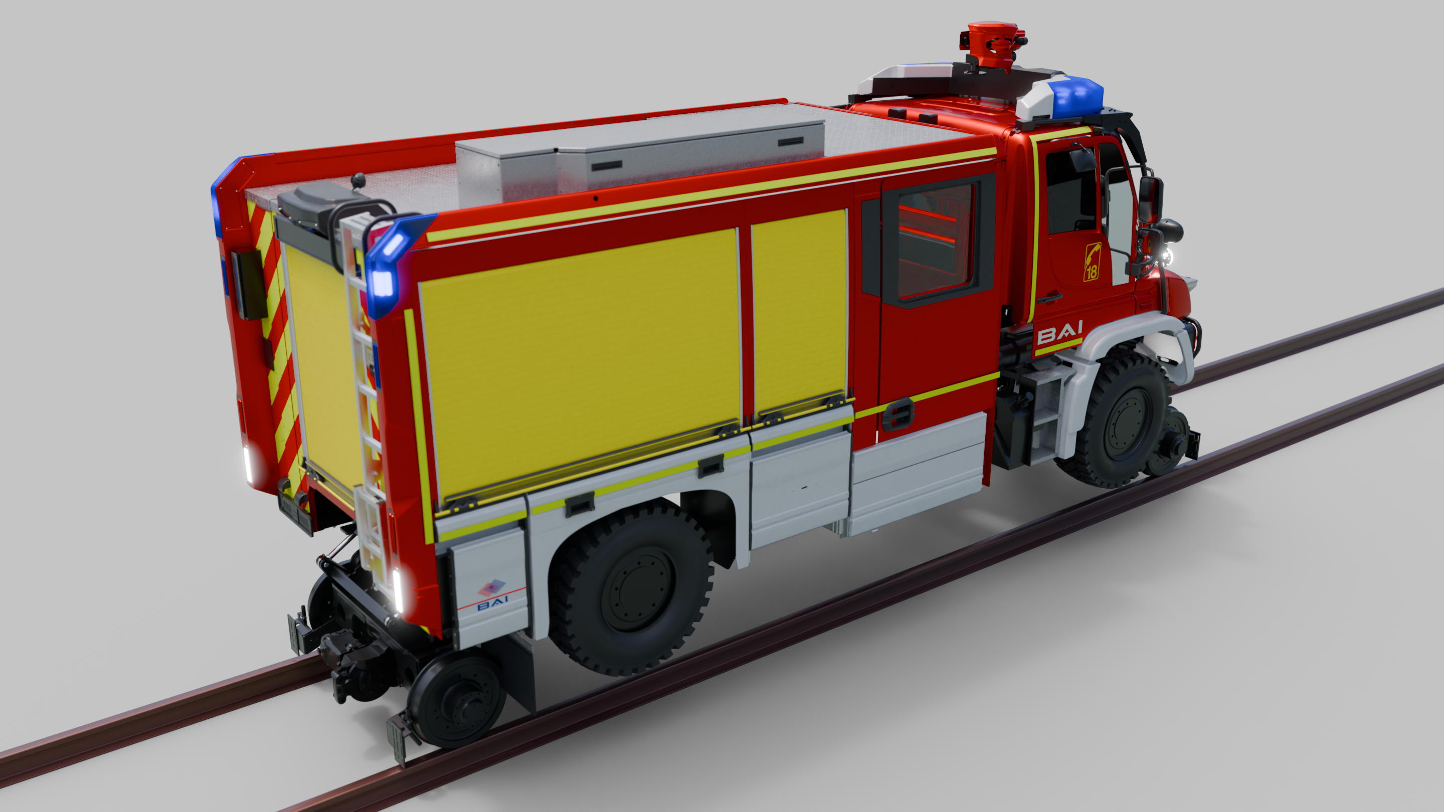 Véhicule incendie ferroviaire - VIF - VSAC 1800 M Rail Route Mercedes Benz - Unimog U527 - 16,5 t - diesel 200 kW