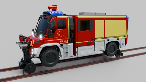 Véhicule incendie ferroviaire - VIF - VSAC 1800 M Rail Route Mercedes Benz - Unimog U527 - 16,5 t - diesel 200 kW