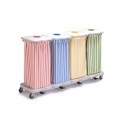 Chariot porte-sacs Hygistar - 4 sacs en ligne - avec pédale et couvercle