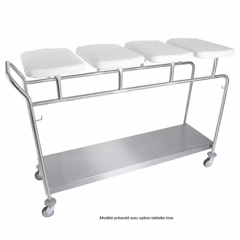 Chariot porte-sacs Hygicar III sans pédale - 4 sacs en ligne avec couvercle