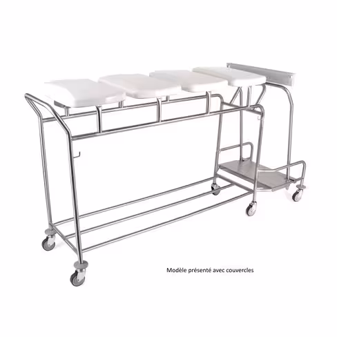 Chariot porte-sacs Hygicar III - 4 sacs en ligne collecteur - sans pédale et sans couvercle