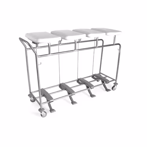 Chariot porte-sacs Hygicar III avec pédale - 4 sacs en ligne avec couvercle