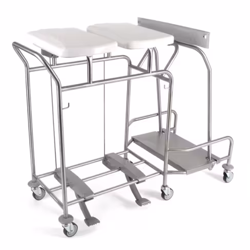 Chariot porte-sacs Hygicar III avec pédale - 2 sacs avec collecteur et couvercle