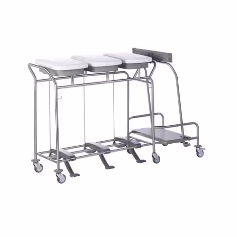 Chariot porte-sacs Hygicar III avec pédale - 3 sacs avec collecteur et couvercle
