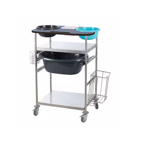 Chariot Optimum inox avec 2 bassines - 1 corbeille 1 poubelle filaire et un panier