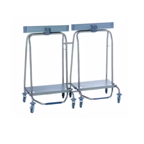 Chariot porte-sacs Cleany II à fermeture hermétique inox double midi 4 roues avec poignée