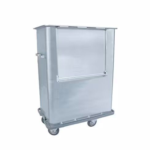 Chariot conteneur 760 l aluminium anodisé - lisse 2 roues fixes 2 roues pivotantes Ø 200 mm